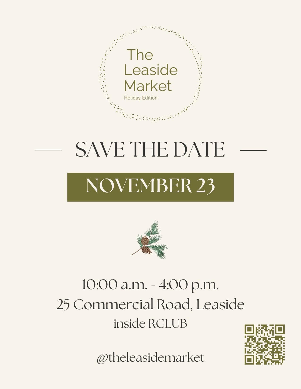 The Leaside Market Holiday Edition event announcement.