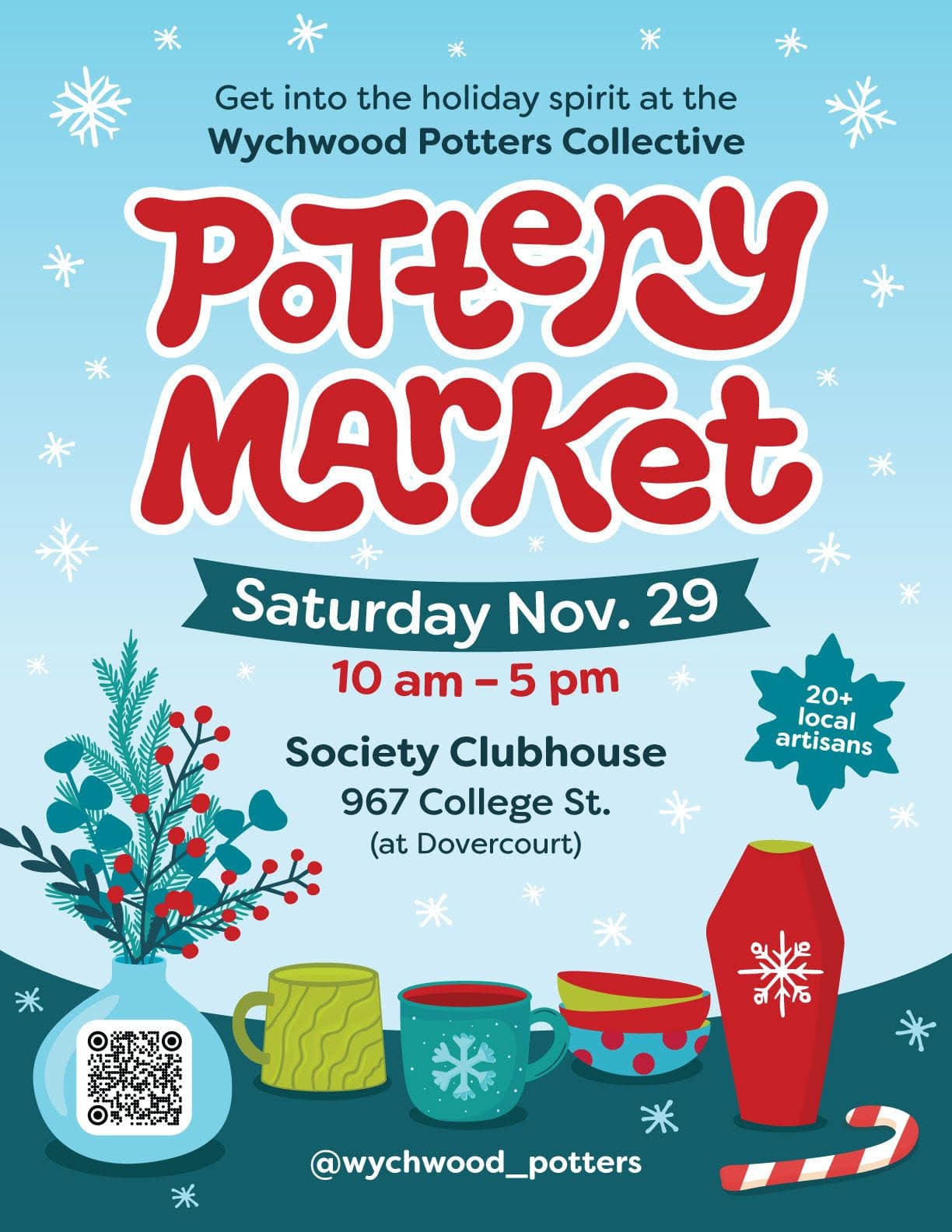 Wychwood Potters Collective holiday pottery market poster